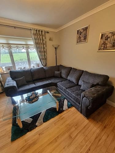 Chesterfield Corner Sofa Range | 2c2 3c2 2c1 and fabrics available | Corner Sofa Living Room UK Upholstered Fabric Available (Charcoal Truffle Fabric, Highback 2C2)