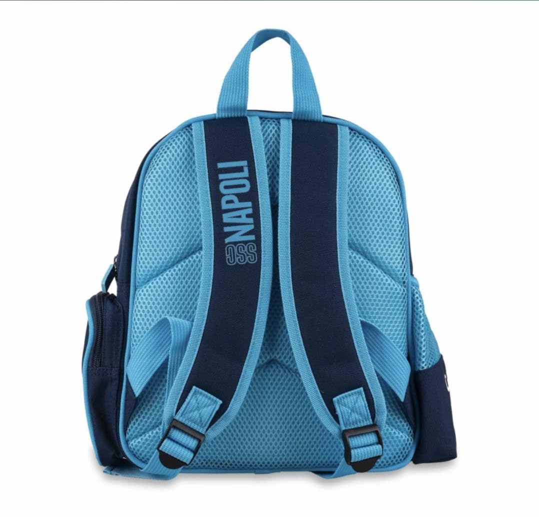 Colourbook - Zaino Asilo SSC Napoli, Spallacci Regolabili, Puller in Silicone, Dimensioni 25x17x10, Licenza Ufficiale, Tasca per Bottiglia, Azzurro