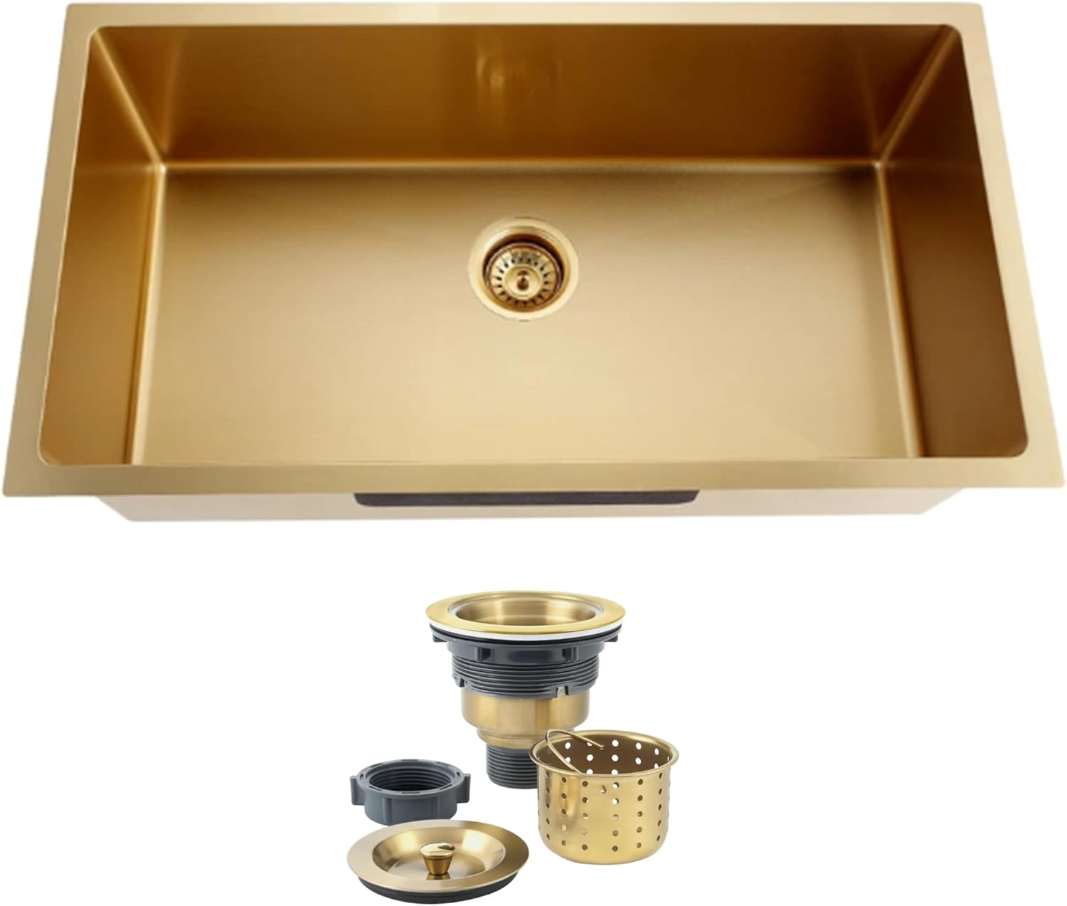 32 Inch Gold Kitchen Sink, 32 x 19 Inch Undermount Single Bowl Kitchen Sink, 16 Gauge Stainless Steel Sinks for Kitchen
