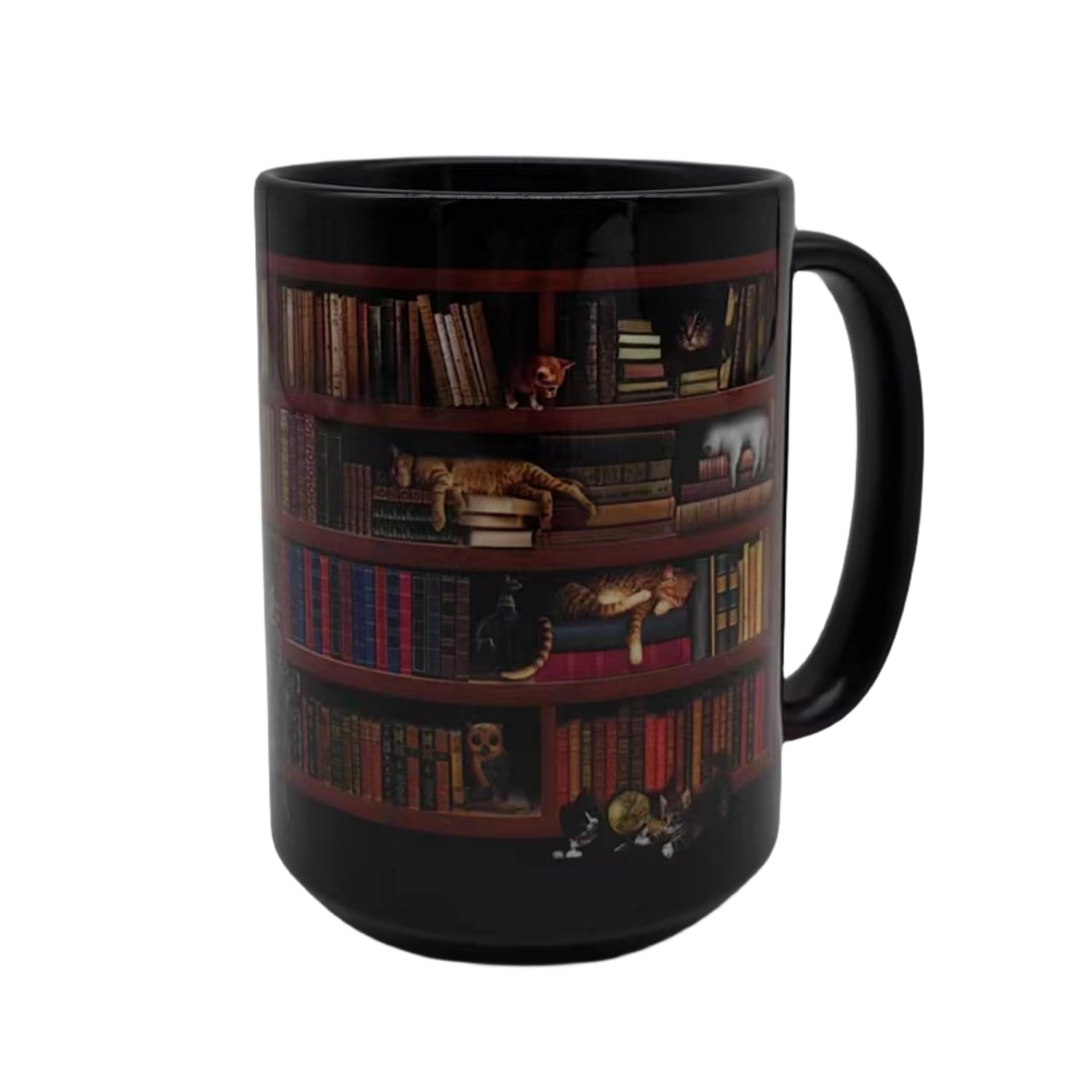 KryscloveLibrary Bookshelf Mugs Book Lovers Coffee Mug Librarian Coffee Mug Book Club Cup Bookish Items Bookworm Mug Gifts for Readers Book Lovers for Cat Lovers (Cat Bookshelf 15Oz)