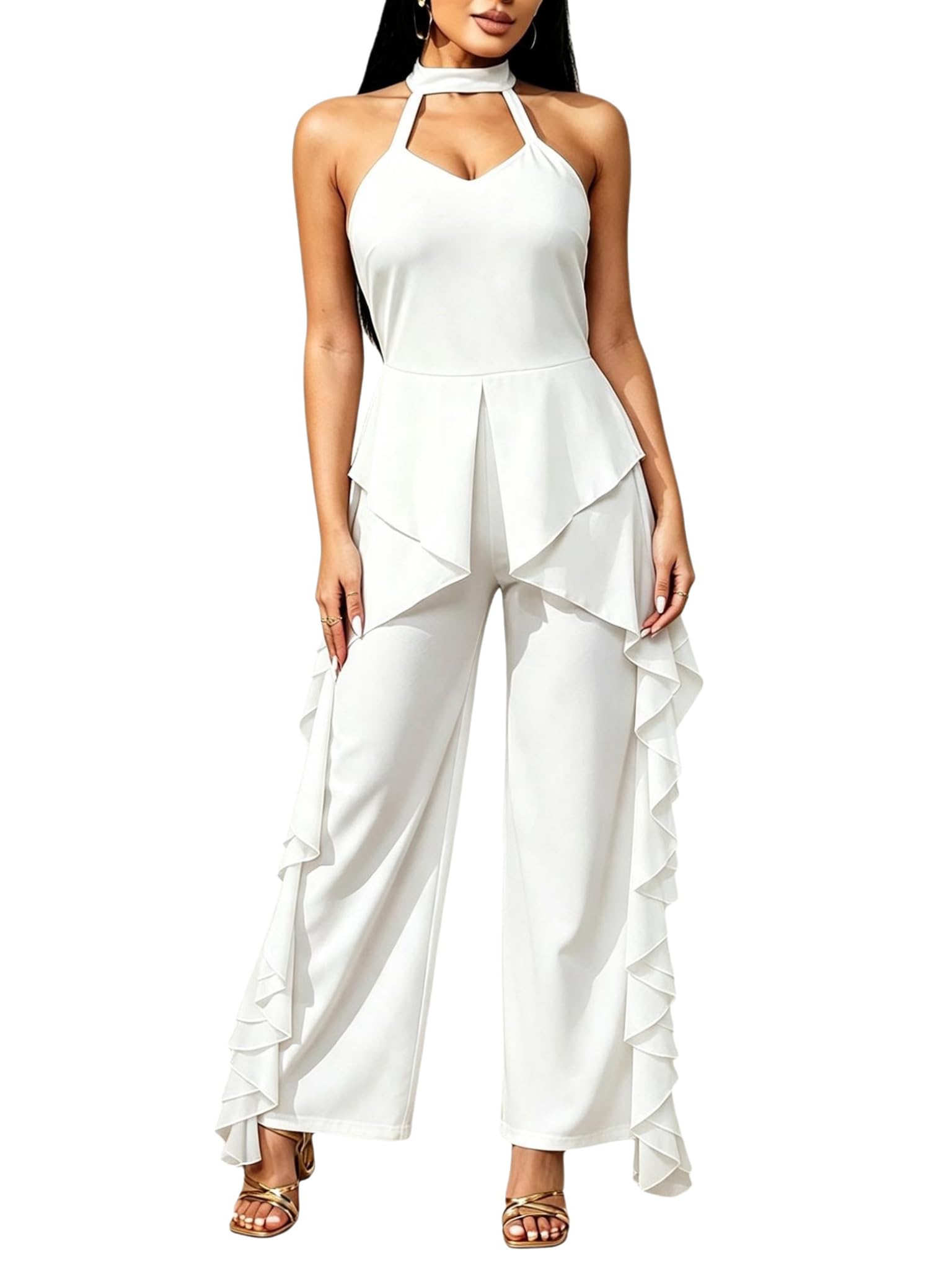 Runhomal Donna Combinazioni Signore Salopette Con Volant Alla Moda Clubwear