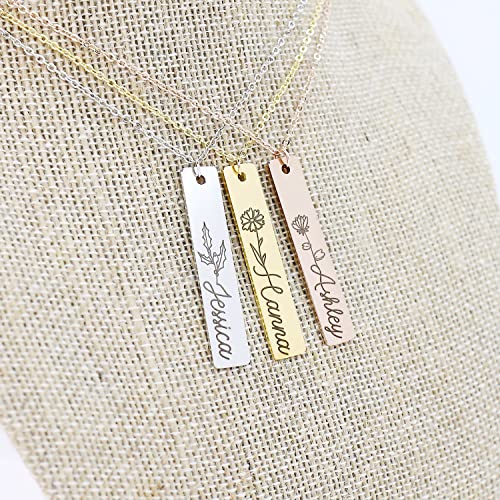 Personalized Flower Name Bar Pendant Necklace Custom Engraved Jewelry Gift for Her Couples Girlfriend Delicate Handcrafted Accessory Mother Daughter Ideal for Wedding Bridesmaid Gift Idea4