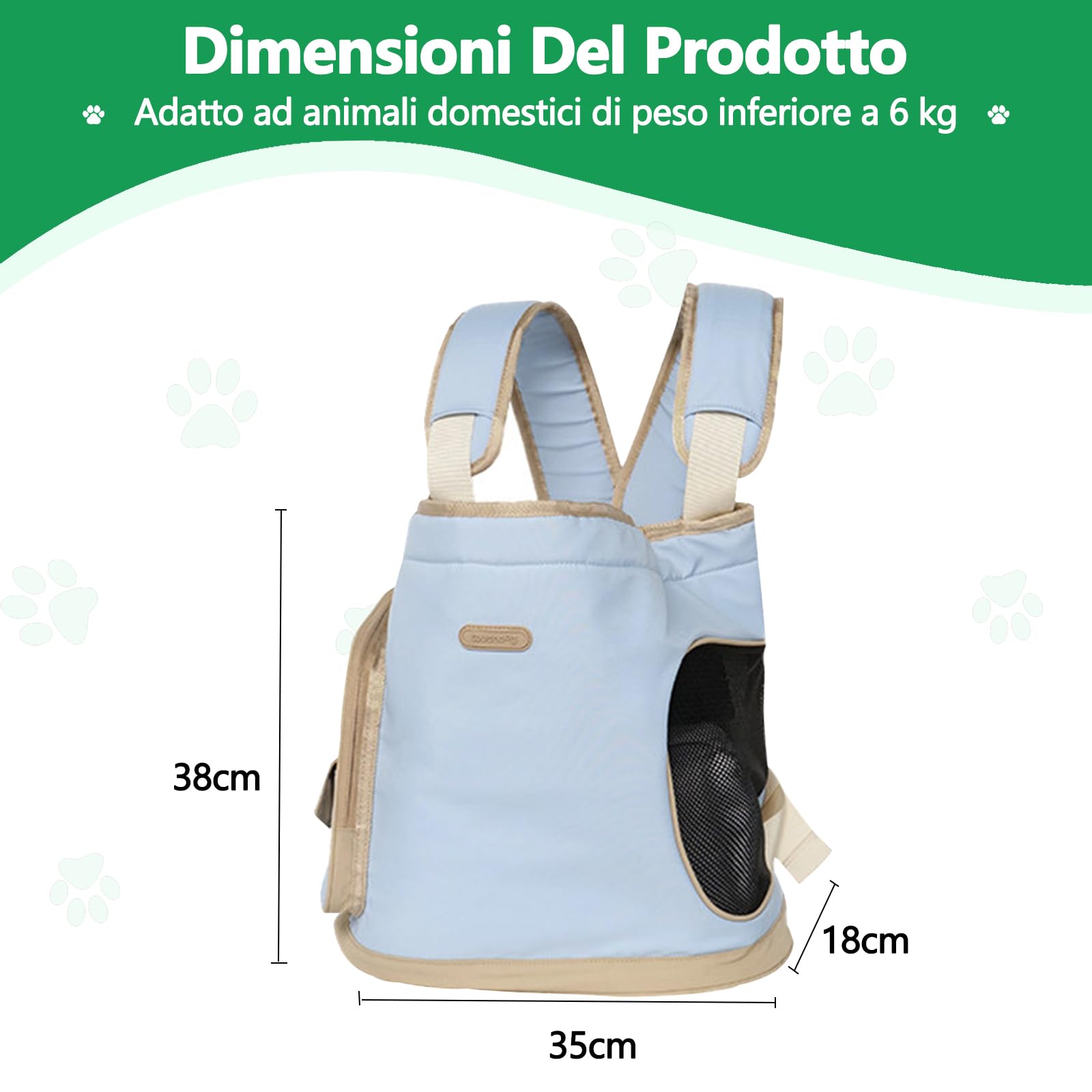 Galatée Zaino Per Animali Domestici, Design Portatile Da Portare Sul Petto, Rete Traspirante, Tessuto In Nylon, Adatto a Cani e Gatti Di Peso Inferiore a 6 Kg (Blu)