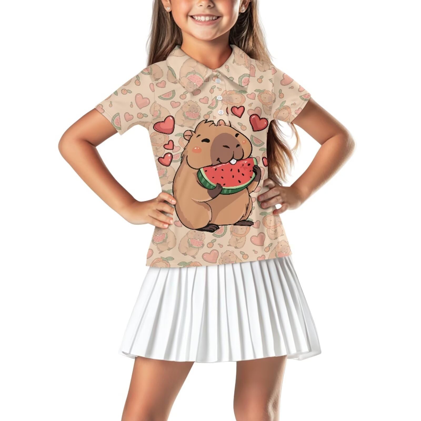 Girls Short Sleeve Golf Shirt 3 Button Up Lapel Collar Tennis Shirts Quick Dry Uniform Athletic Tank Tops for 5-14Y