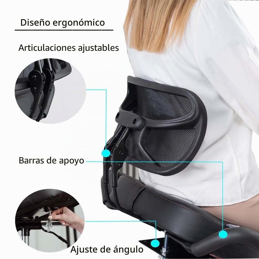 Silla de rodillas con respaldo ergonómica para oficina, taburete ajustable con asiento en ángulo para una mejor postura, cojines gruesos y cómodos, color negro