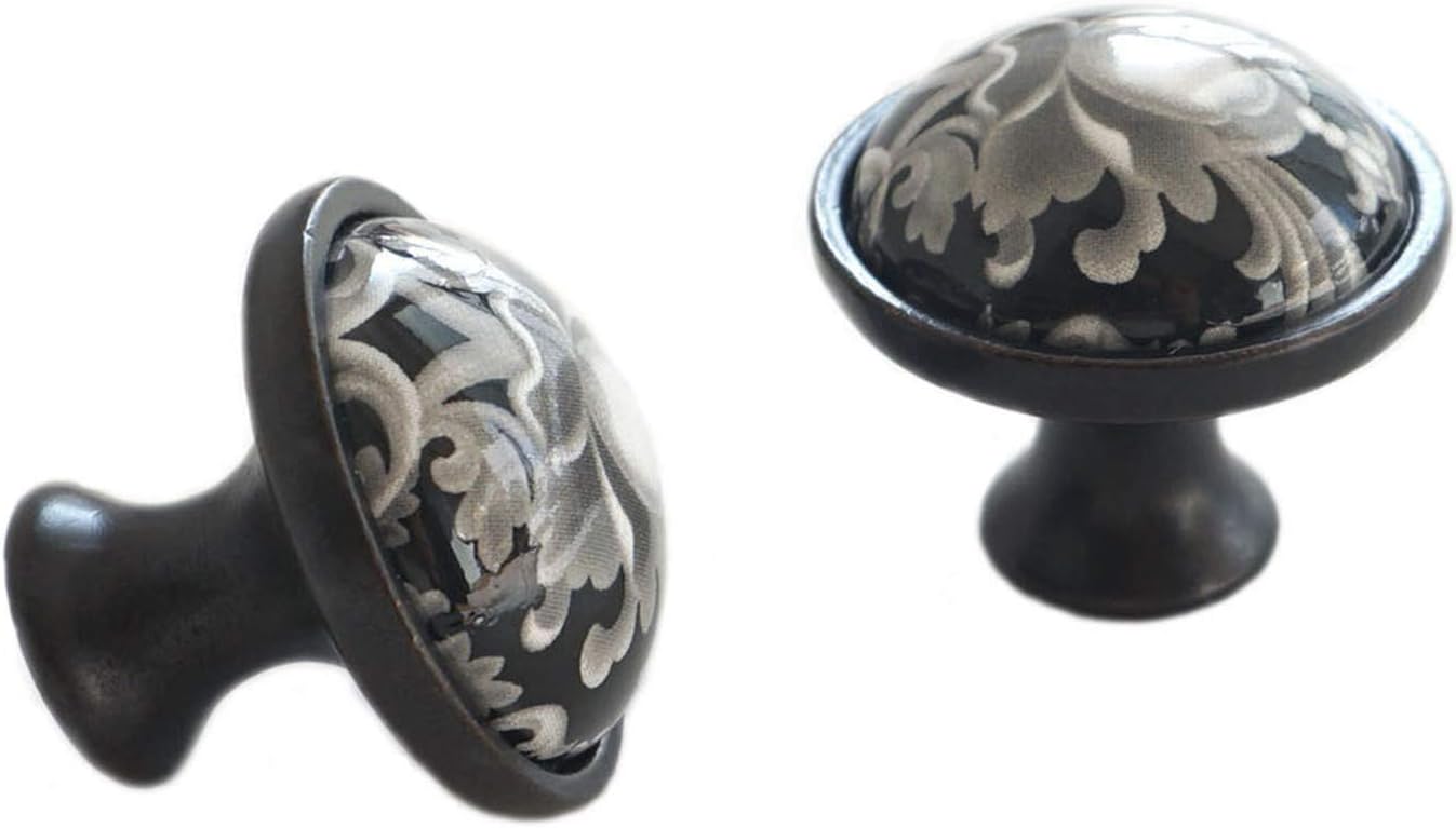 LBFEEL 4 Pack Ceramic Drawer Knob Black and White Rustic Dresser Drawer Pull Handle for Kitchen Cabinet Knob Furniture Hardware (4, Single Hole knob)
