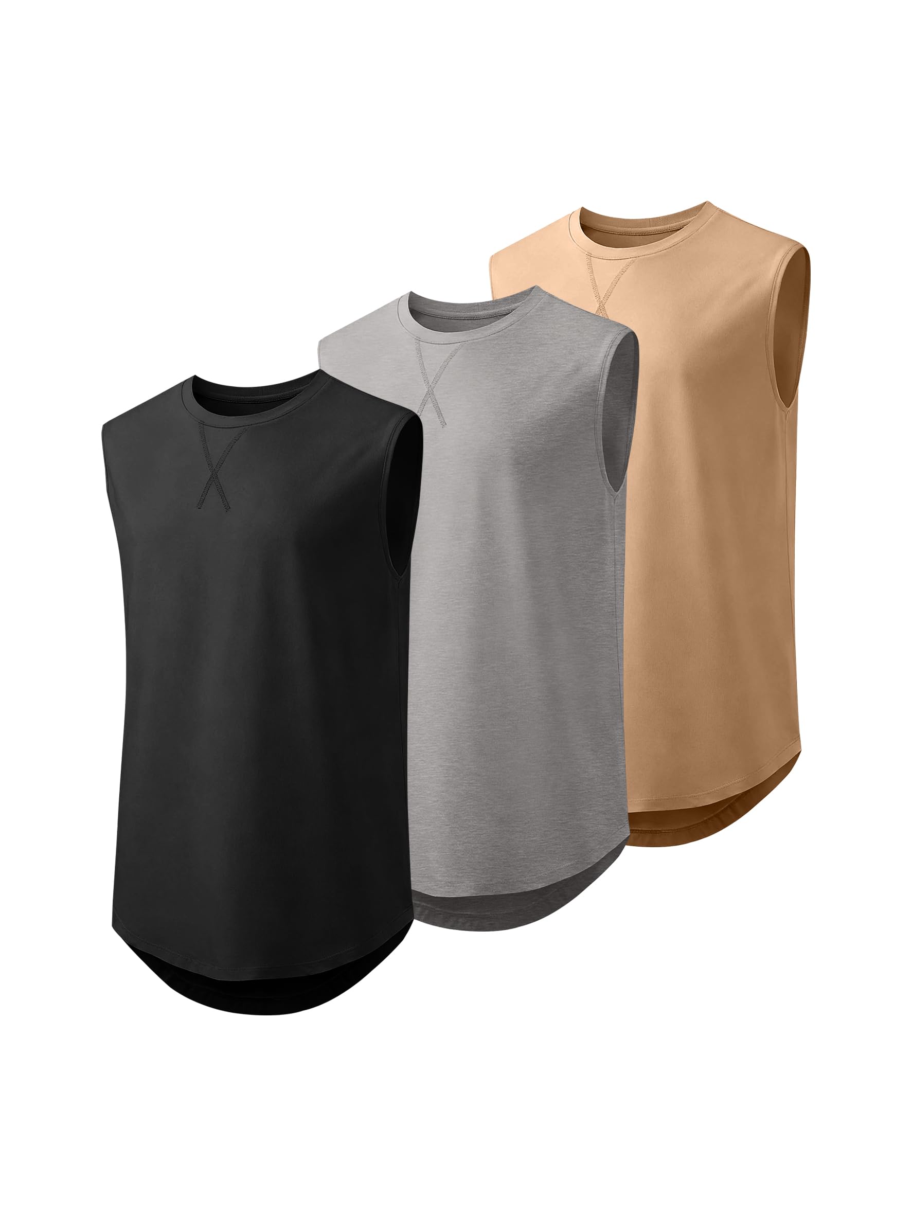 JMIERR Herren 3 Pack Baumwolle Tank Top Hipster Hip Hop Longline Crewneck ärmellose Shirts S-3XL