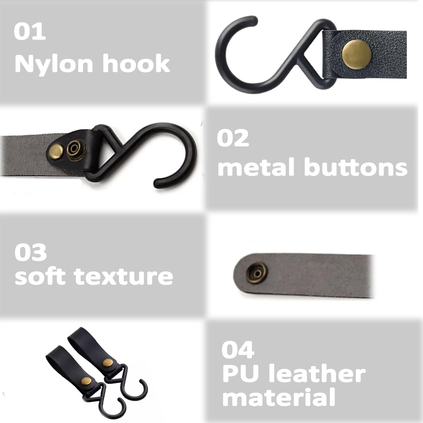 6 Stück S-Haken Mit Lederschlaufe – PU Leder Braun, Druckknopf, Für Camping, Kleiderstange & Küche