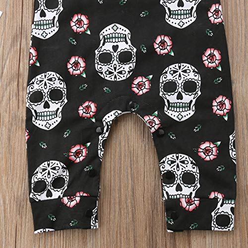 Muasaaluxi Newborn Baby Girls Boys Skull Floral Romper Jumpsuit Sleeveless Bodysuit Playsuit Headband Halloween Outfit4
