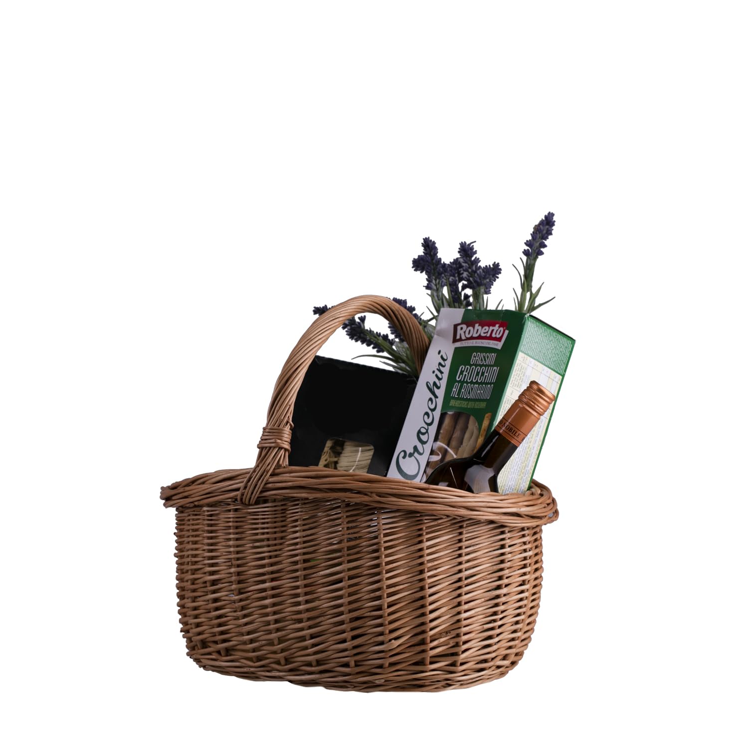 Cesta de mimbre, Cesta con asa, Cesta góndola de mimbre, Cesta ovalada de boda, cesta para todas las ocasiones (Naturel_1)