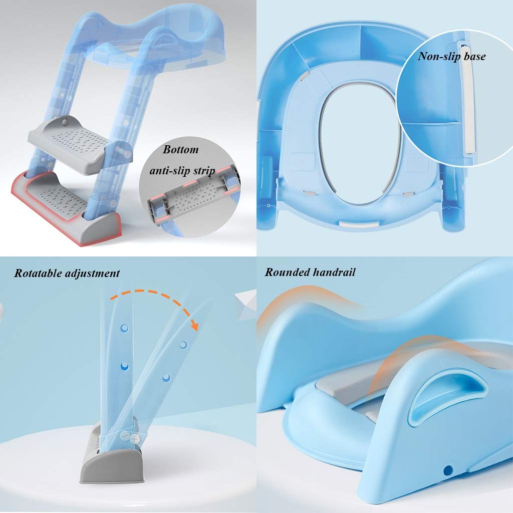 Toilette Töpfchen mit Trittleiter, Ergonomie Sicher Robust Anti-Rutsch Töpfchentrainer Mit Weich Sitzbezug Einstellbar Falten Fußbank Zum Bad Unisex-Kleinkind