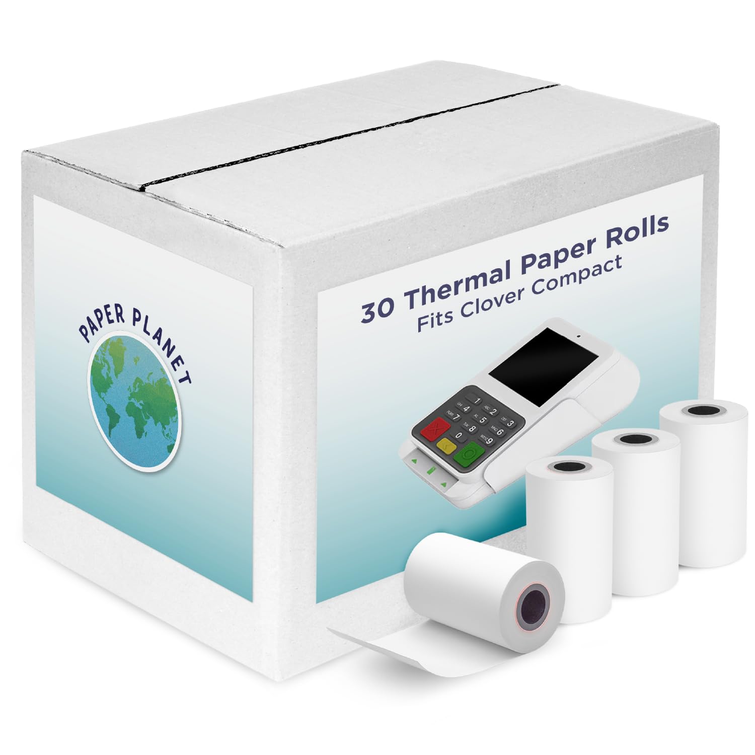 Paper Planet - Papel térmico para impresora compacta de recibos de Clover | Papel de recibos para máquina de tarjetas de crédito para terminal de pago compacta Clover | 30 rollos