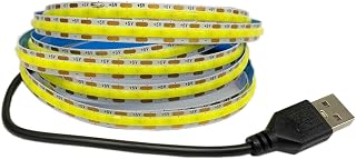 5V USB COB LED Strip Light Cool White 300 LEDs Flexible Band DC Night Lamp TV Backlight Home Decor for Bedroom, Under Cabinet, Kitchen (Cool White, 1M)