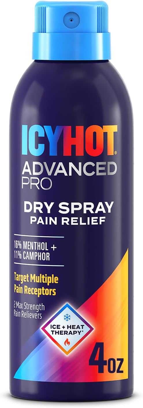 Advanced PRO Pain Relief Dry Spray, Fast-Acting and Quick-Drying Formula, Max Strength Pain Relief with Menthol 16% and Camphor 11% for Backaches, Joints, Muscle Strains and Arthritis, 4 oz