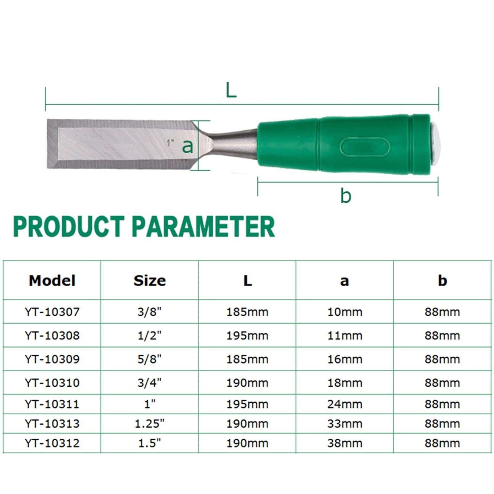 1 szt. Rzeźba w drewnie dłuto płaskie 3/8 "-1-1/2" noże rzeźbiarskie do drzeworytu praca stolarz DIY gadżet narzędzia do obróbki drewna (YT10311)