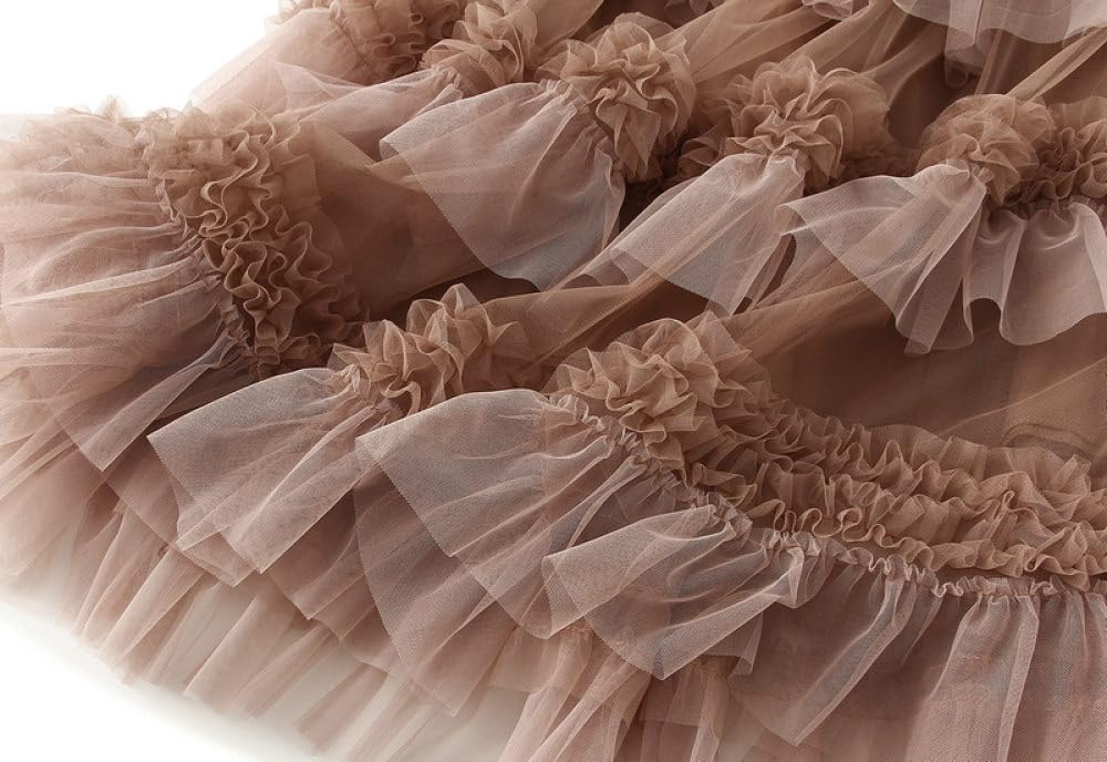 Damen-Maxirock Aus Tüll, Khaki, Mehrlagig, Rüschen-Mesh-Röcke, Eleganter Palast, Faltenrock, Midi, A-Linie, Großer Swing-Gaze-Rock, Party-Langrock Für Damen Und Mädchen