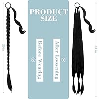 Vista 4 de FELENDY Extensión de cola de caballo trenzada larga y recta, envolvente, cola de caballo, cabello natural lindo para mujer, 30 pulgadas, negro oscuro