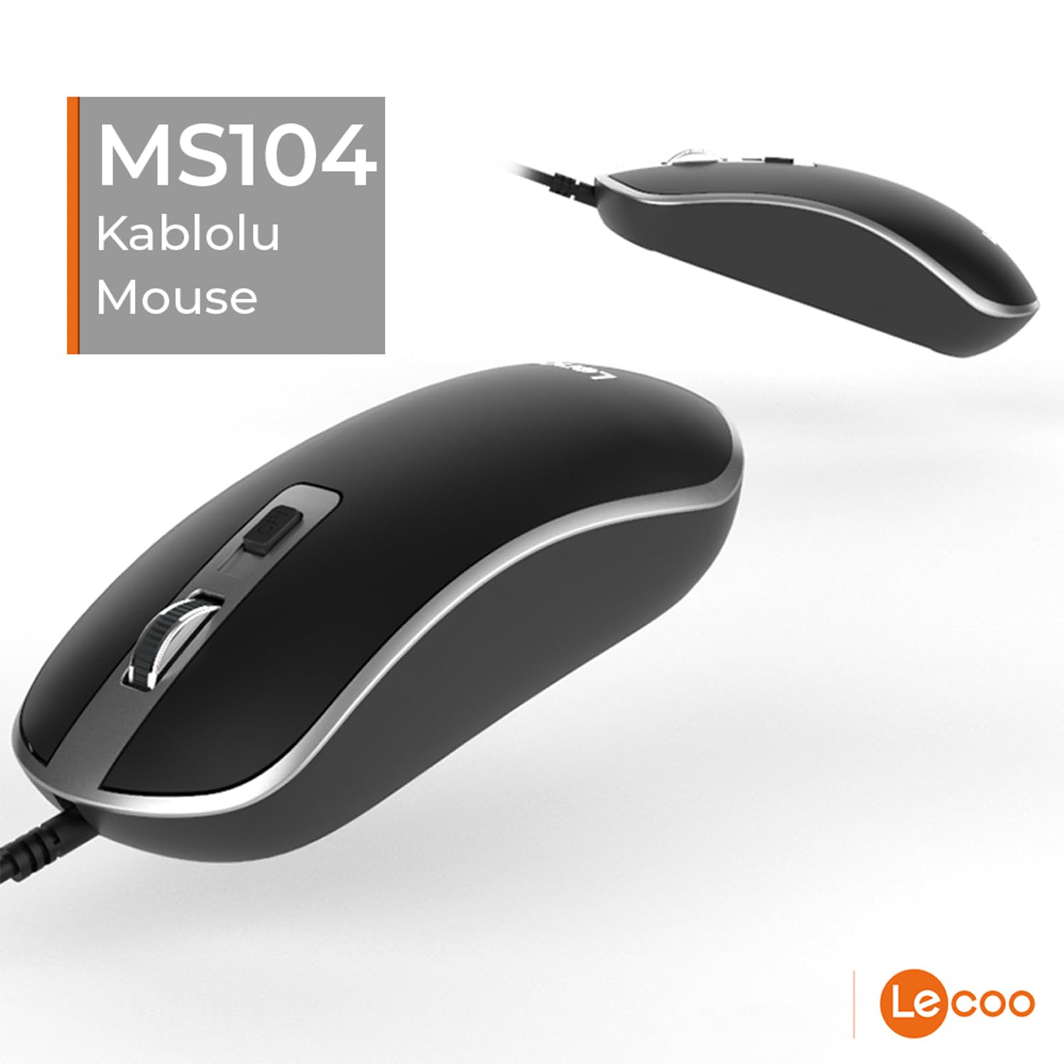 lecoo Ratón USB MS104 Negro Ambidiestro Plug and Play 1600 DPI Cable Ajustable 140 Cm Sensor Óptico