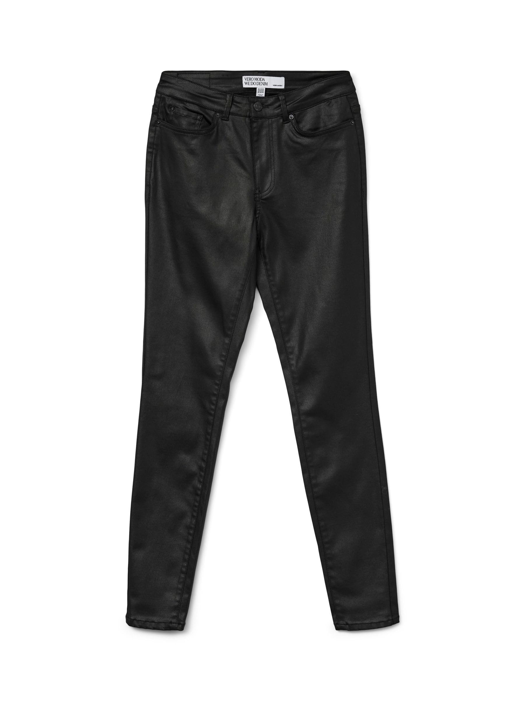 Vero Moda Women's Black Vmflash Mr Skinny Coated Pants Noos Jeans, M / 32L