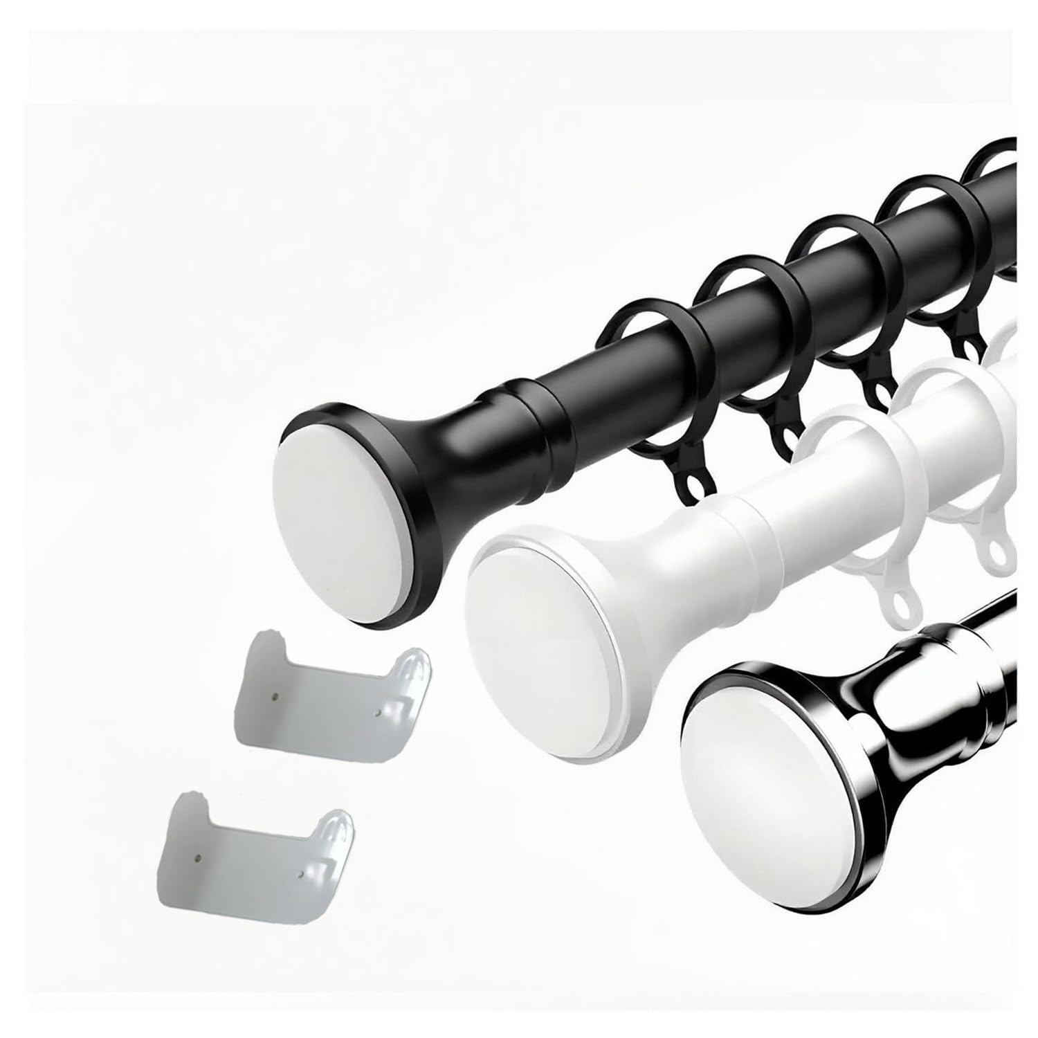GLDYTVF Adjustable Tension Rod for Curtains No Drill Expandable Shower Curtain RodClamp Rod SpaceSaving Hanging Solution with Card Pocket (Black 210300cm)
