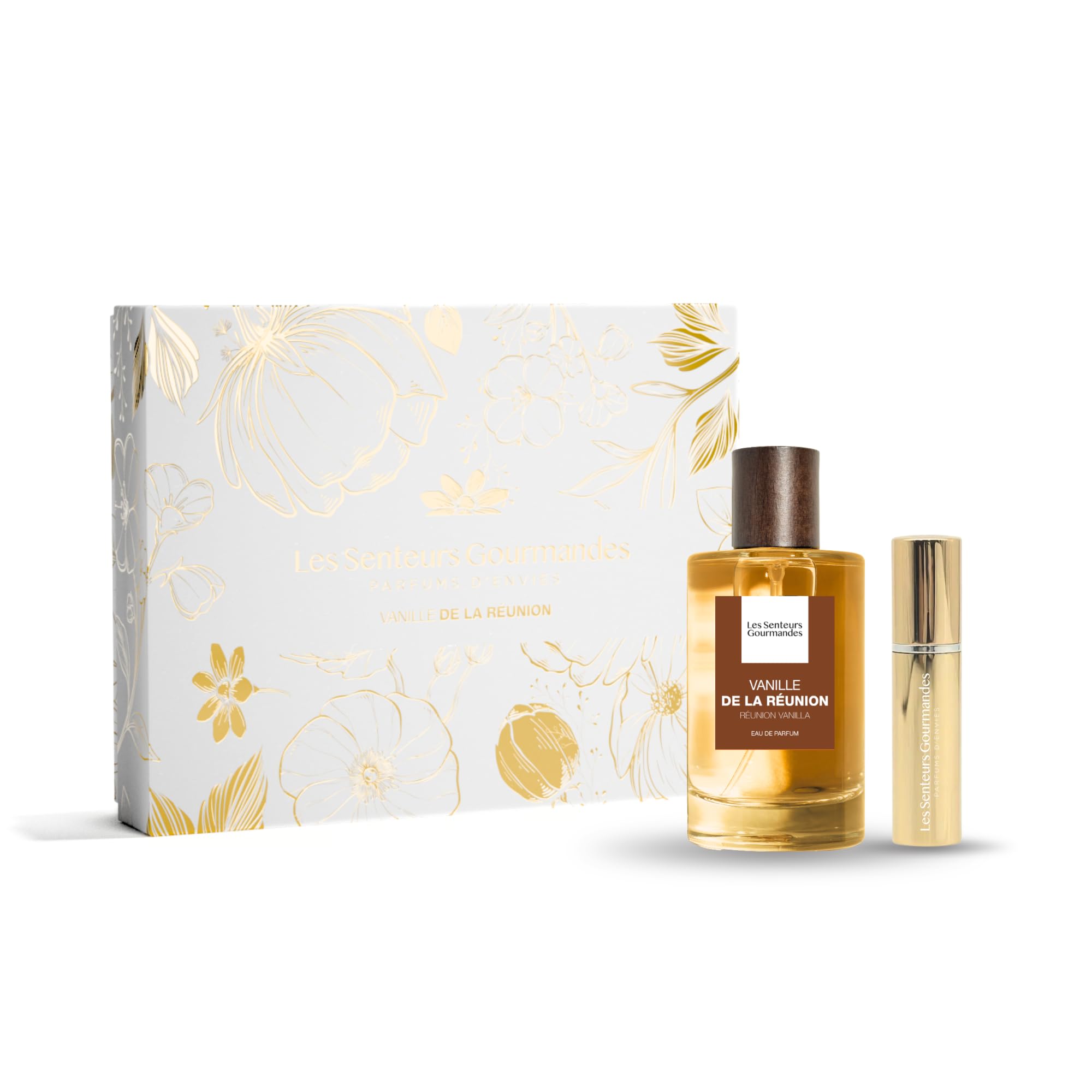 Les Senteurs Gourmandes - Cofanetto Vaniglia della Reunion - Eau de Parfum Femme 100 ml e Vaporizzatore de sac - Note Bergamotto Fiore di Mandorla e Vaniglia - 86% di origine naturale - Made in France