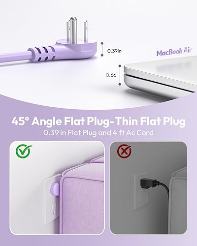 Miniatura 7 de NTONPOWER Regleta de alimentación de viaje morada, esenciales de viaje 4 tomas 3 USB (1 C) con cable de extensión envuelto de 4 pies enchufe plano,
