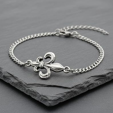 Stainless Steel Fleur De Lis Charm Bracelet, Handmade Adjustable French Monarch Jewelry