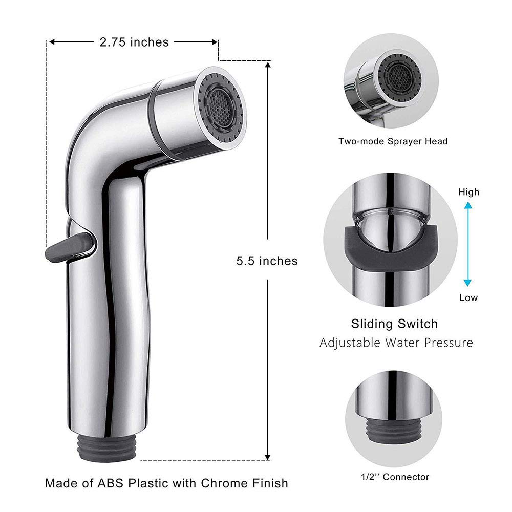 Doccetta Bidet per WC, cromata, a Doppia Funzione, da Parete o Portatile, con Getto d'Acqua Fredda per l'igiene Personale.