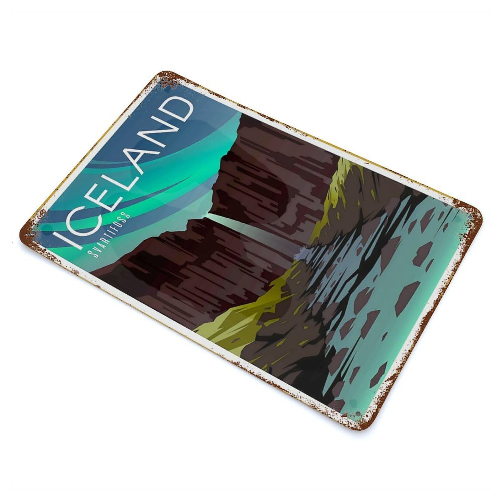Rust Effect Travel to Iceland Retro Metal Sign 11.8"x7.9", Classic Wall Plaque for Cafe, Home Bar And Lounge Decor
