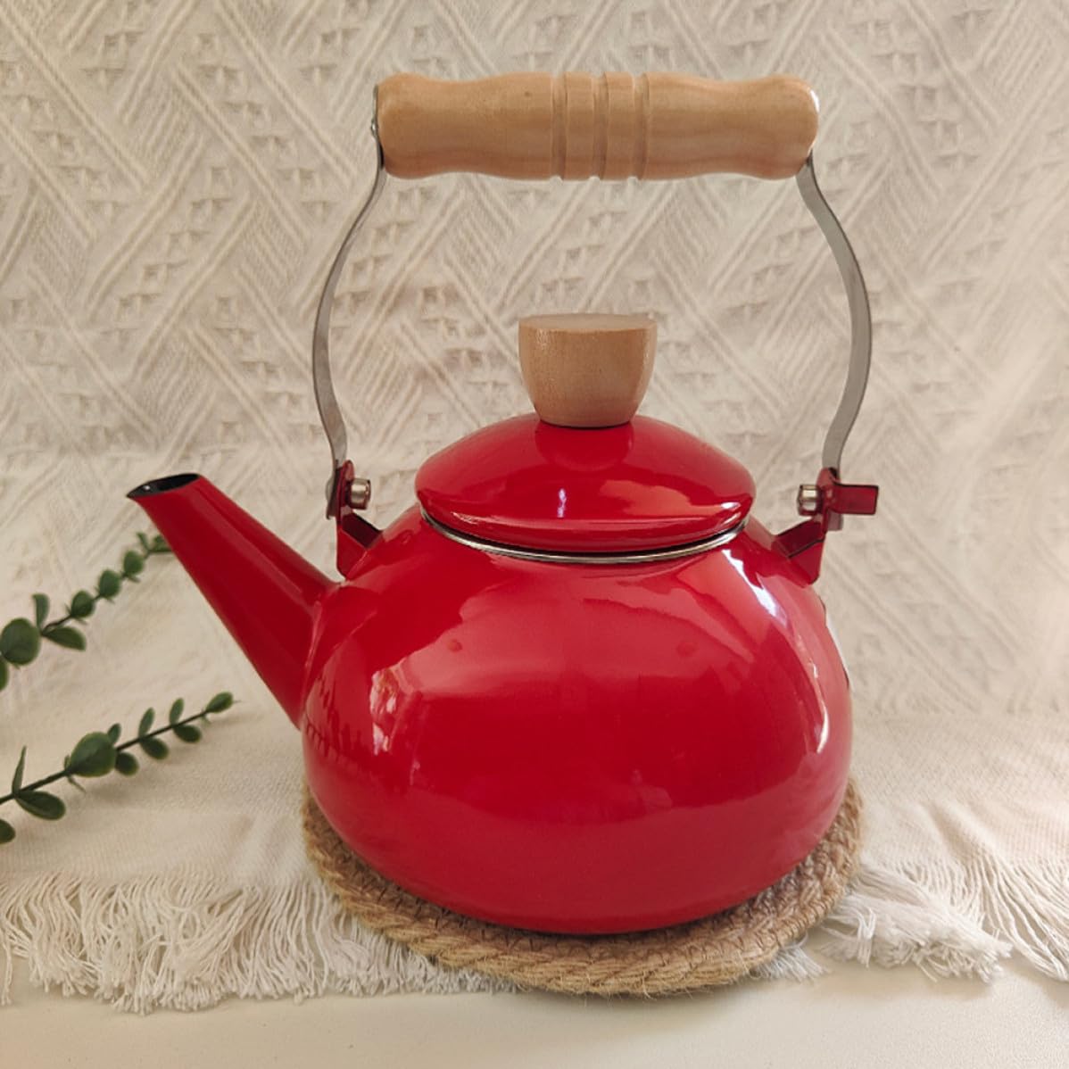 Tetera de Esmalte Roja de 1,5 L para Cocina y Preparar Té