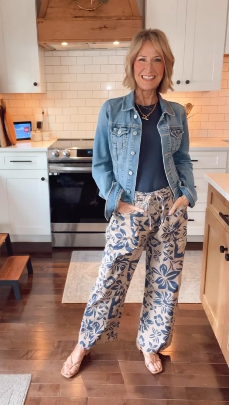 Kedera Women's 2025 Spring Causal Baggy Boyfriend Pants Vintage Wide Leg Printed High Rise Pull-On Barrel Ankle Pants - Image 6