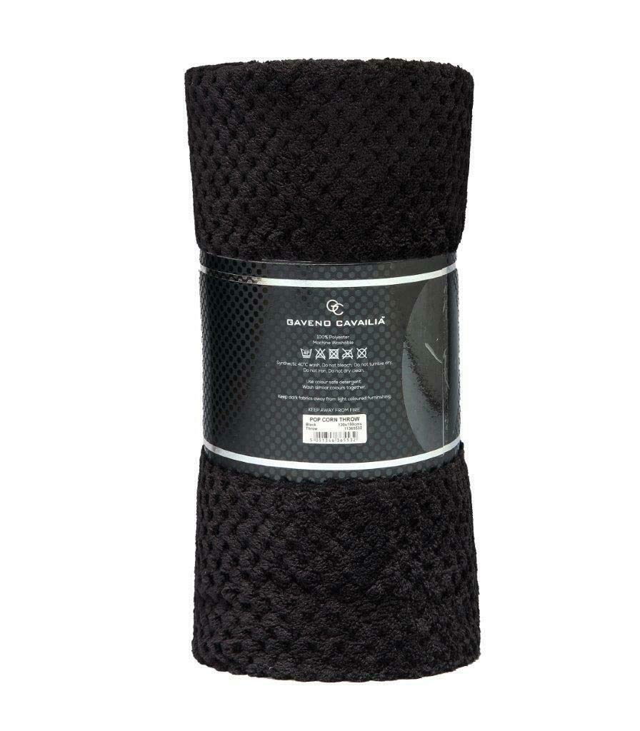 EXQUIZIT HOME Throw Blanket Soft Warm Luxury 100% Polyester Double Bed Two Seater Sofa Throw Popcorn Black 150Cm x 200Cm Approximately.