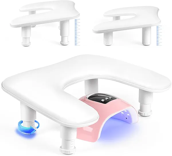 Manicure Arm Rest for Nails Tech: U-shaped Adjustable Nail Armrest - White PU Leather Hand Stand Rest for Manicurists