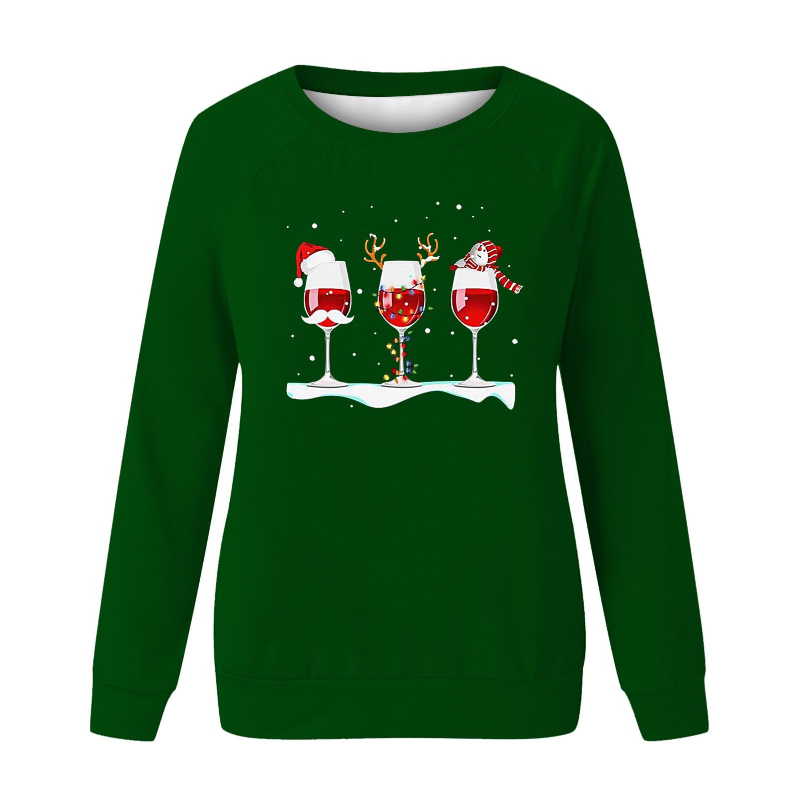 JISDFKFL Oversized Sweatshirts for Women Round Neck Long Sleeve Dropped Shoulder Casual Pullover Tops Solid Color Fall Winter Cap Wine Glass Pattern Christmas Printing Sweaters Costume