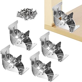 YDAJIURI Folding Brackets 4 Pack, Heavy-Duty Self-Locking Hinges with Screws, Foldable Lock Extension Support Brackets for Table Legs, Bed Legs, Workbenches – Silver
