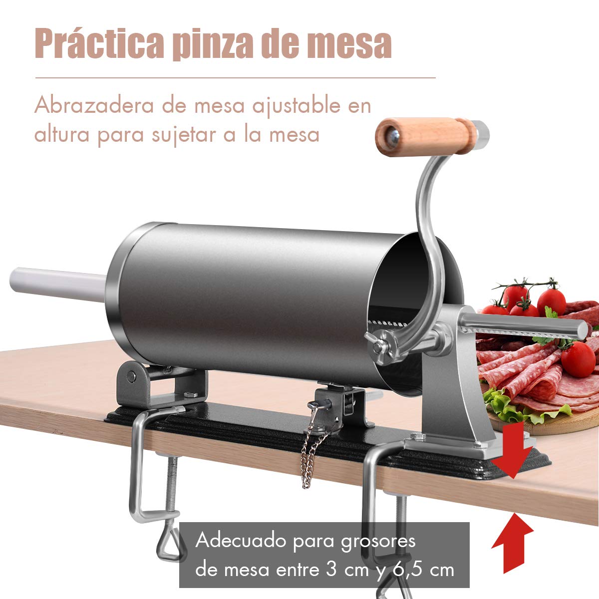 COSTWAY 3kg Máquina de Salchichas Embutidos Manual de Acero Inoxidable con 4 Tubos de Llenado para Hogar Fiesta