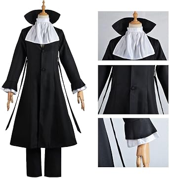 Men Ryunosuke Akutagawa Costume Black Uniform Halloween Outfit