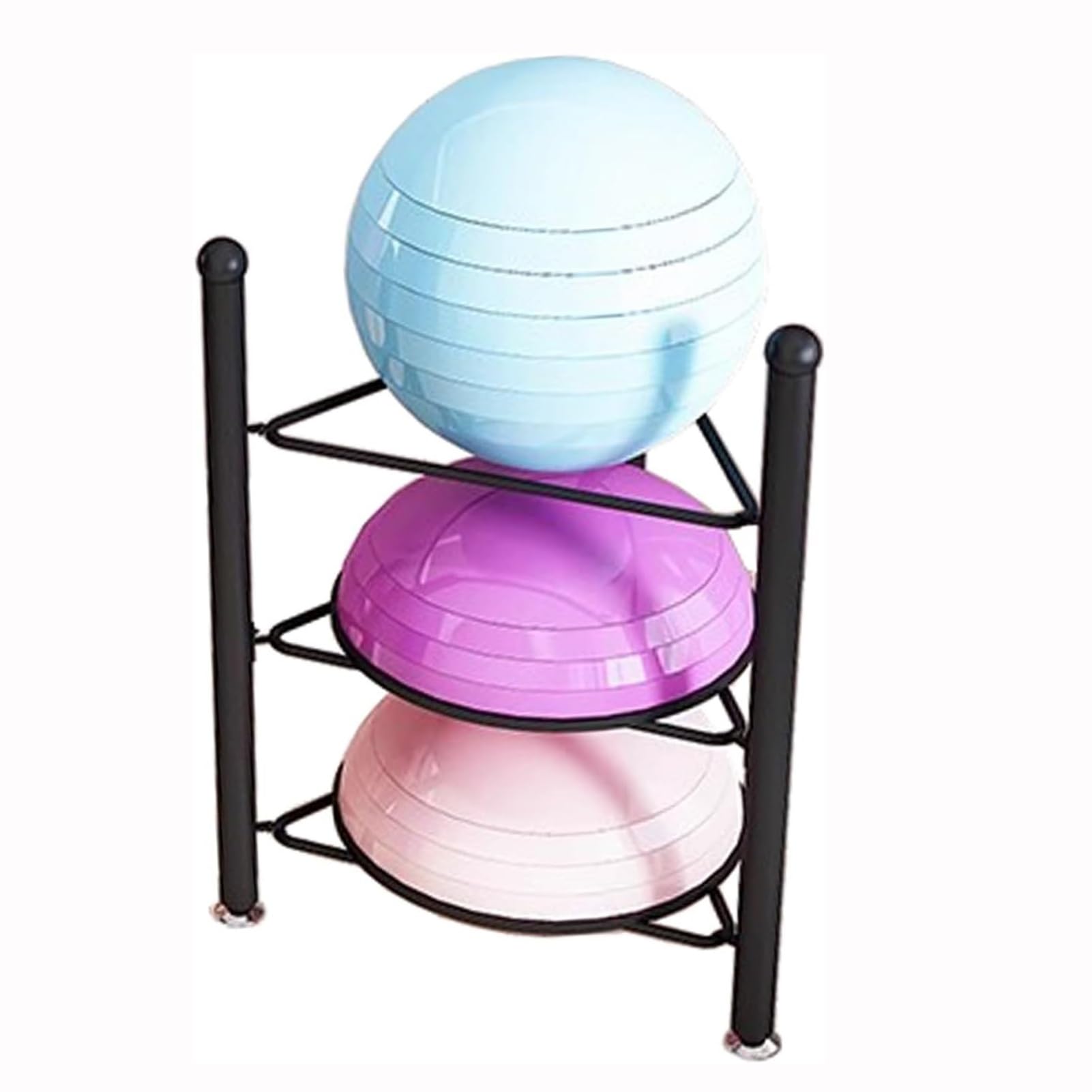 Mezzo equilibrio palla Storage Rack 3Tier Organizer per casa Palestra Ideale per Yoga Bosu Basket & Bowling Attrezzature Durevole Nero Pavimento Stand
