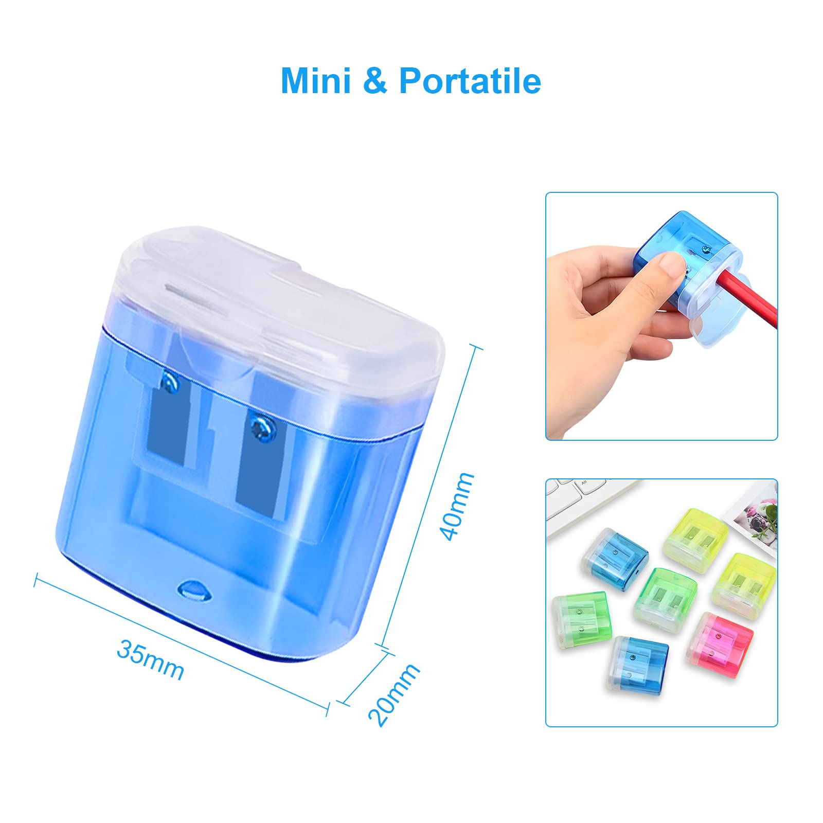 Confezione 12 Mini Temperamatite Portatili, 4 Colori (Rosso, Verde, Viola, Nero), Plastica Trasparente E Lama In Lega, Per Matite Colorate, Trucco E Scuola - 2