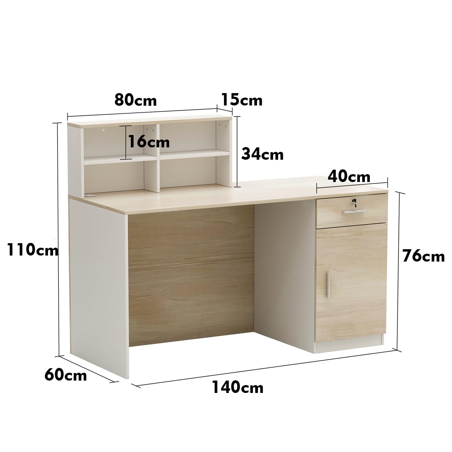 comptoir de réception, Meuble de Bureau en Bois et Blanc, 140 x 60