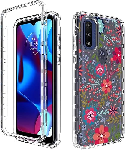 Miniatura 6 de Funda para Moto G PureMotorola G Pure 2021 con protector de pantalla de vidrio templado, funda protectora de TPU transparente floral a prueba de
