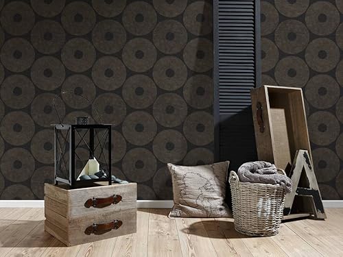 Miniatura 6 de CONCORD WALLCOVERINGS - Papel tapiz texturizado de círculos modernos negro dorado 21 pulgadas x 33 pies 56 pies cuadrados 385242