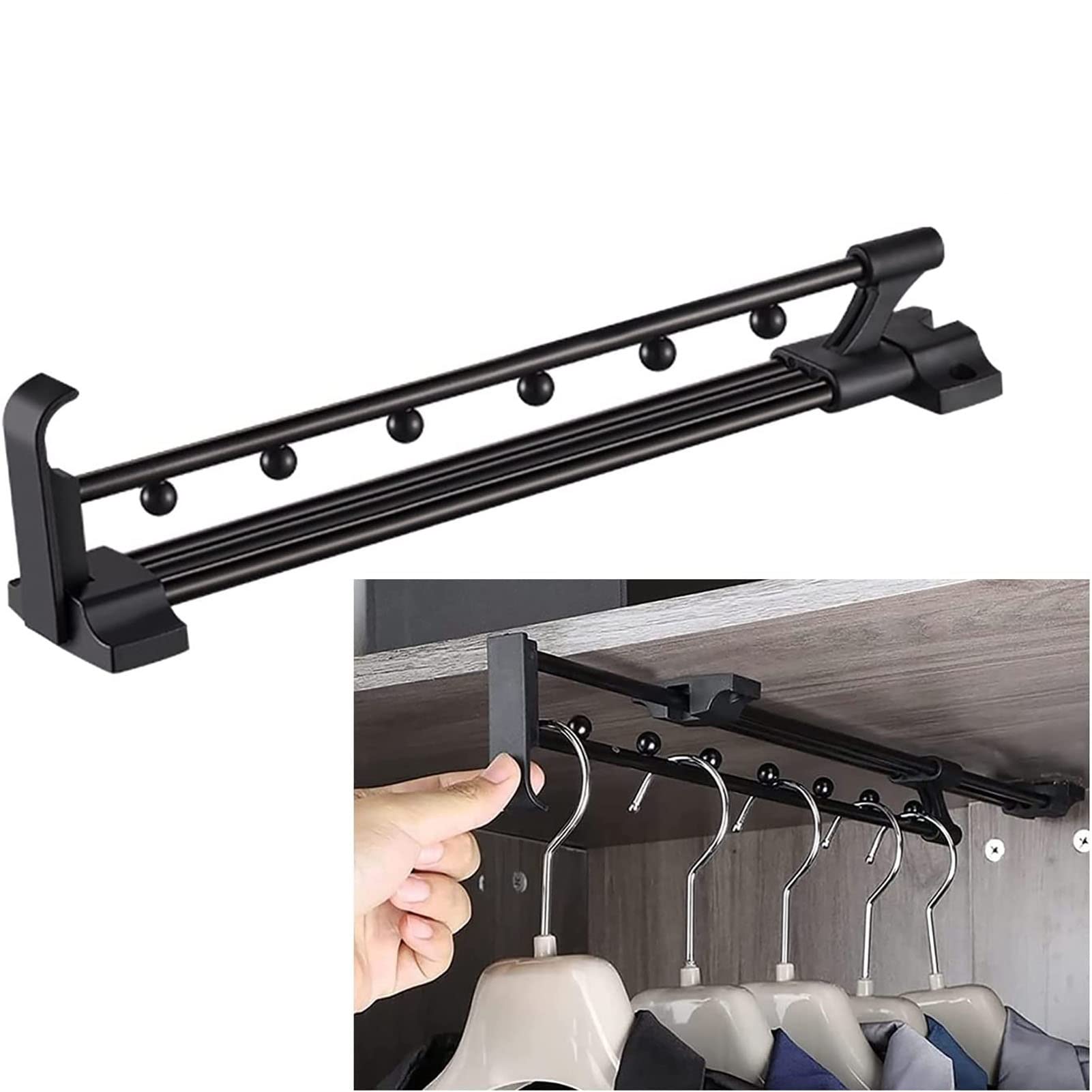 Wardrobe rail Pull-Out Extendable Closet Valet Rod, Heavy Duty Retractable, Hanger Trousers Pull Out Rail Telescopic(35cm)