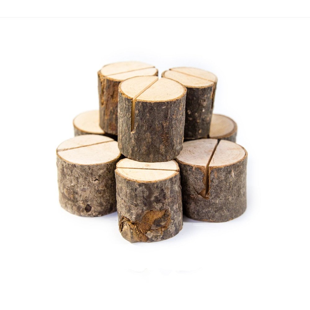 Soporte de madera de estilo rústico para tarjetas con el número de mesa, ubicación, nombre o recordatorio, para fiesta y boda
