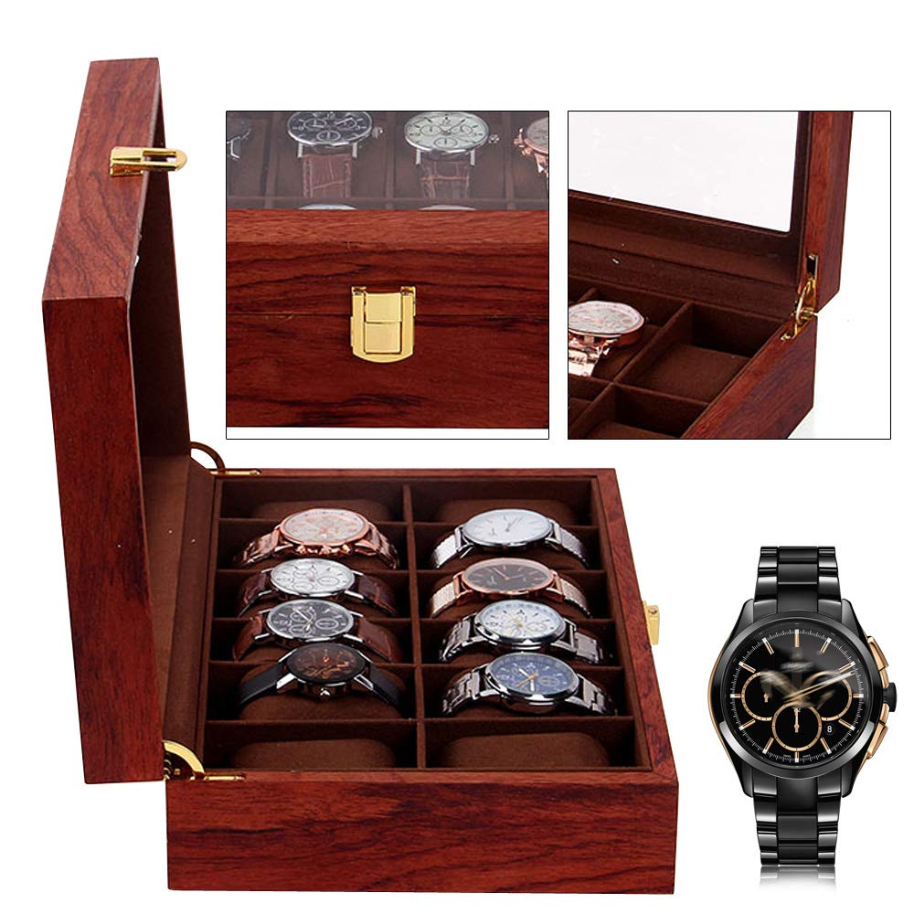 Caja de madera para relojes de 6/10/12 ranuras, caja de reloj de madera maciza, ideal para exhibir y guardar relojes (12 ranuras)