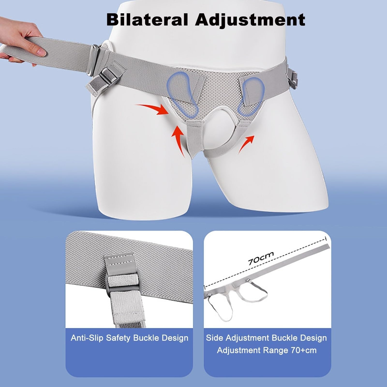 Cintura per Ernia da Uomo e Donna per Ernia Inguinale Singola o Doppia, Fascia di Sostegno Regolabile con 4 Cuscinetti Compressivi, Comoda e Traspirante(Large)