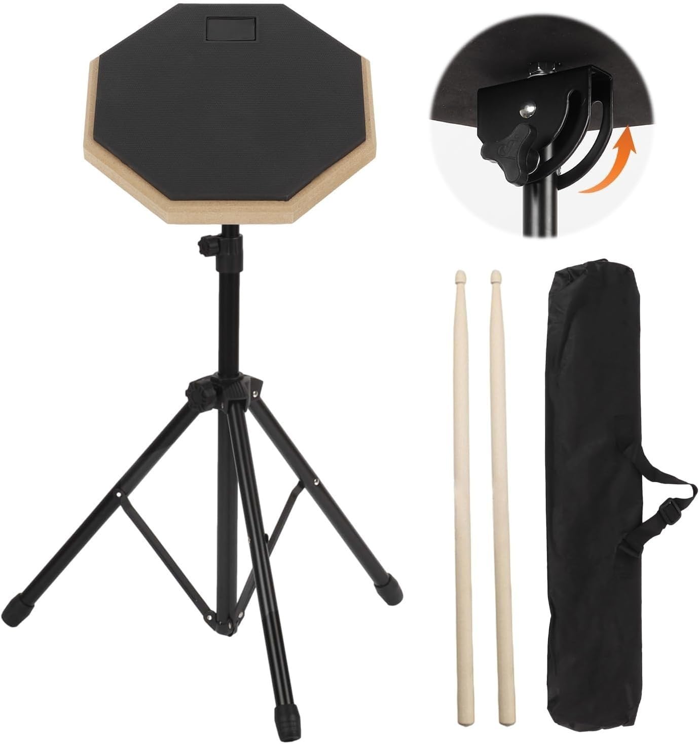 awagas Silent Drum Practice Pad Set, 22-35" Height, Thicken 2.5cm/1" 2-Side Rubber Drum Pad 8'', Not Hurt Drum Pad Design, with 5A Drum Sticks& Waterproof Storage Bag, Training Drumer Set (black)