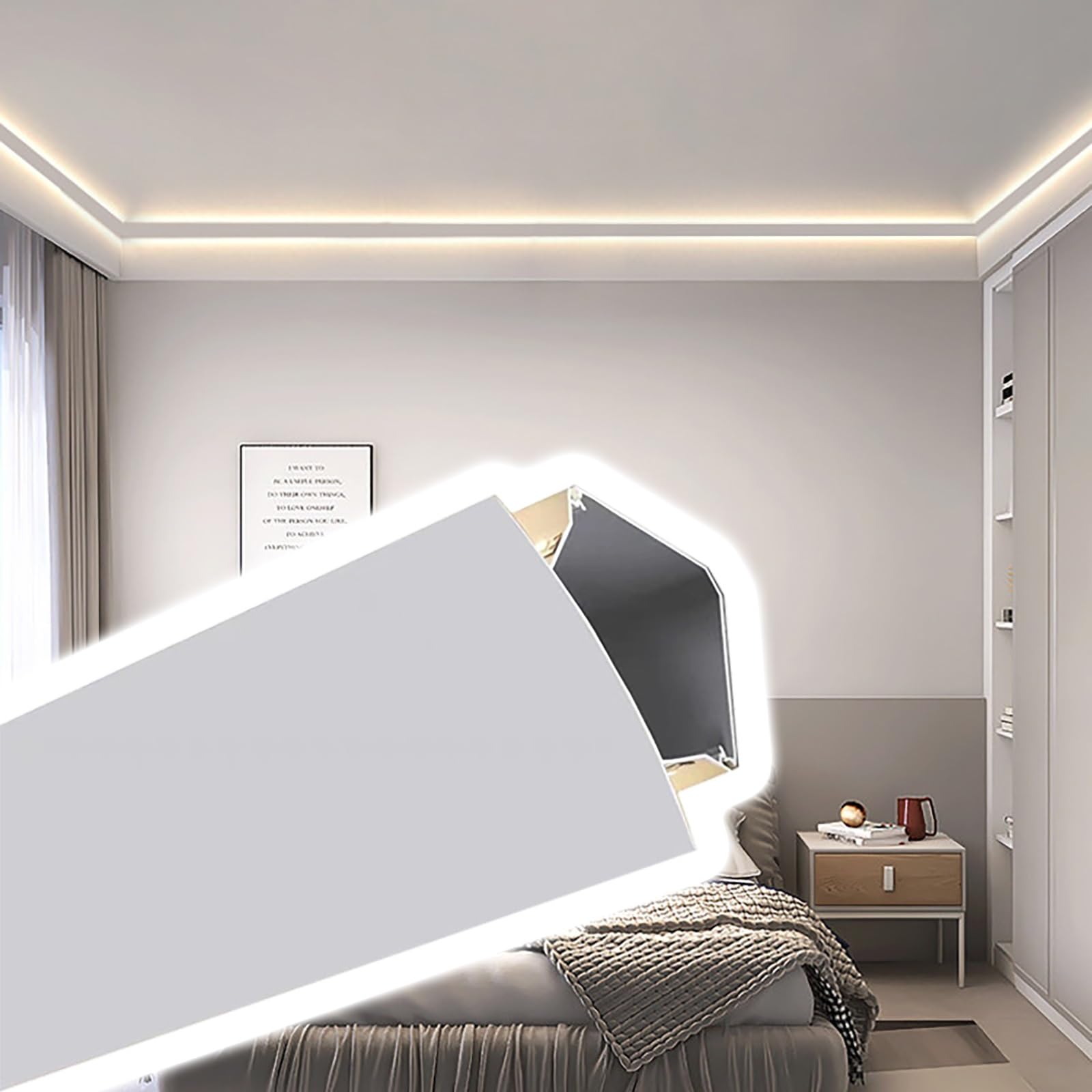 Set di strisce luminose a LED, profilo in alluminio per montaggio superficiale su cartongesso, soffitto o battiscopa, installazione facile, 4,8 m