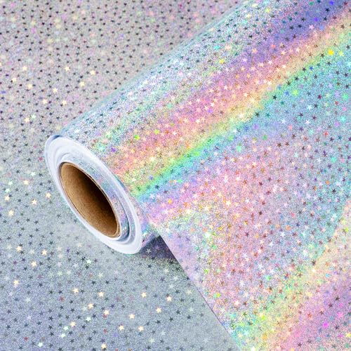 Burymento Silver Wrapping Paper Roll Metallic Holographic Star Gift Wrap for Birthday Valentines Mothers day Graduation Wedding Fathers day Baby Shower Christmas (17 IN x 32.8 FT)