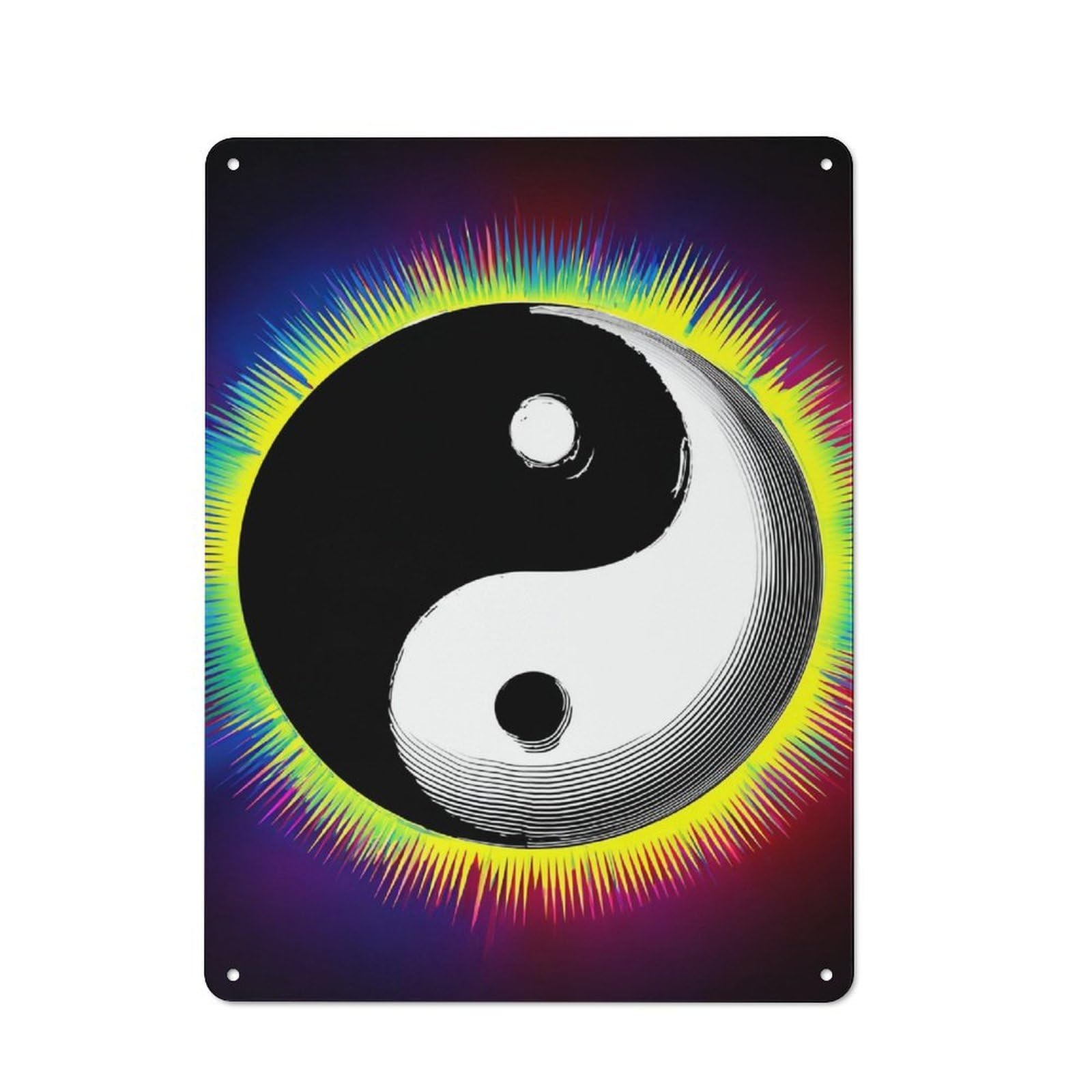 Junmoney Yin Yang Symbol With Rainbow Background -1 Retro-Style Tin Sign 40X30cm For Hobby Room Or Studio, For Home Interiors, Feature Walls And Decorative Displays